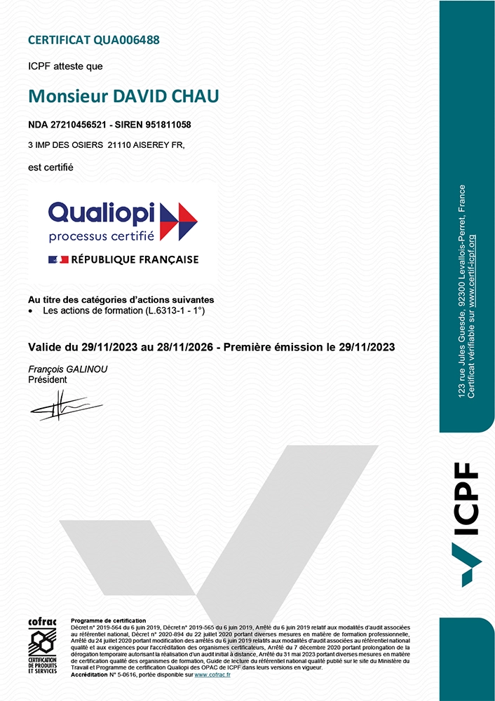 DCFORMA David Chau - certificat-QUA006488