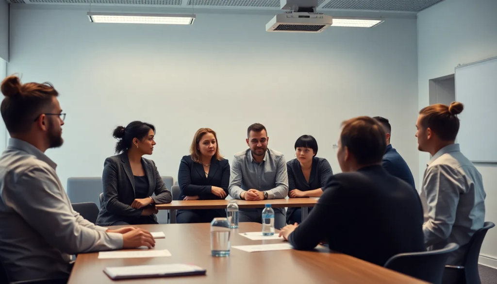 Salle de formation moderne avec des professionnels engagés dans une session sur les règlements HACCP et la certification Qualiopi.