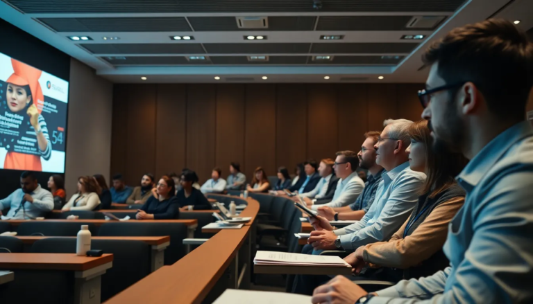 Atelier de formation en salle moderne avec des professionnels et entrepreneurs en tenue d'affaires discutant de l'hygiène et de la sécurité alimentaire.