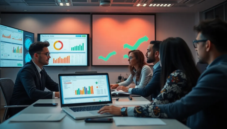 Salle de formation moderne avec un groupe de 6 professionnels utilisant Google Sheets pour analyser des données nutritionnelles, avec des graphiques dynamiques affichés sur des écrans.