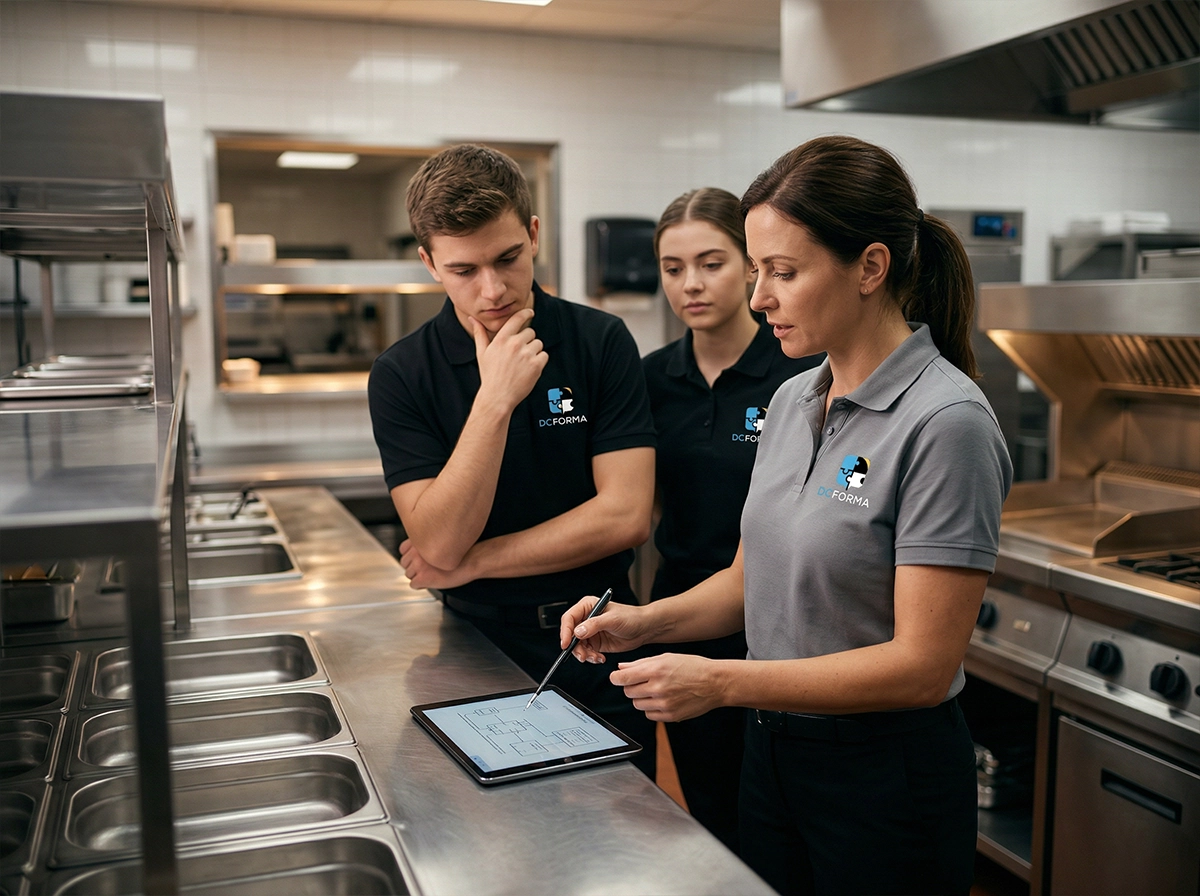 Formation MAC SST en restauration rapide à Dijon avec formateur expliquant une procédure à des apprenants